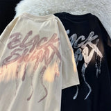 Sadcore Aesthetic drop – American Couple Loose Personalized Print Round Neck Short