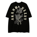 Harajuku Crying character – Floral Rose Graphic Printed Short Sleeve T Shirt For Men Hip