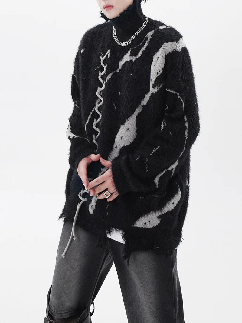 mens sweater fashion cross lines harajuku streetwear hip hop warm hairy knitted high neck sweaters unisex knit sweater jumpers - anime inspired graphic hoodie, soft fleece-lined outerwear, bold artwork streetwear hoodie