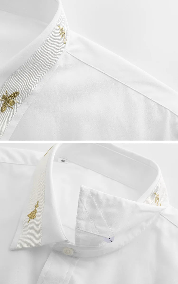 New 2022 Luxury Men Classic Embroidered bee Snake UFO Fashion Cotton Casual Shirts Shirt High Quality Short Sleeves A71