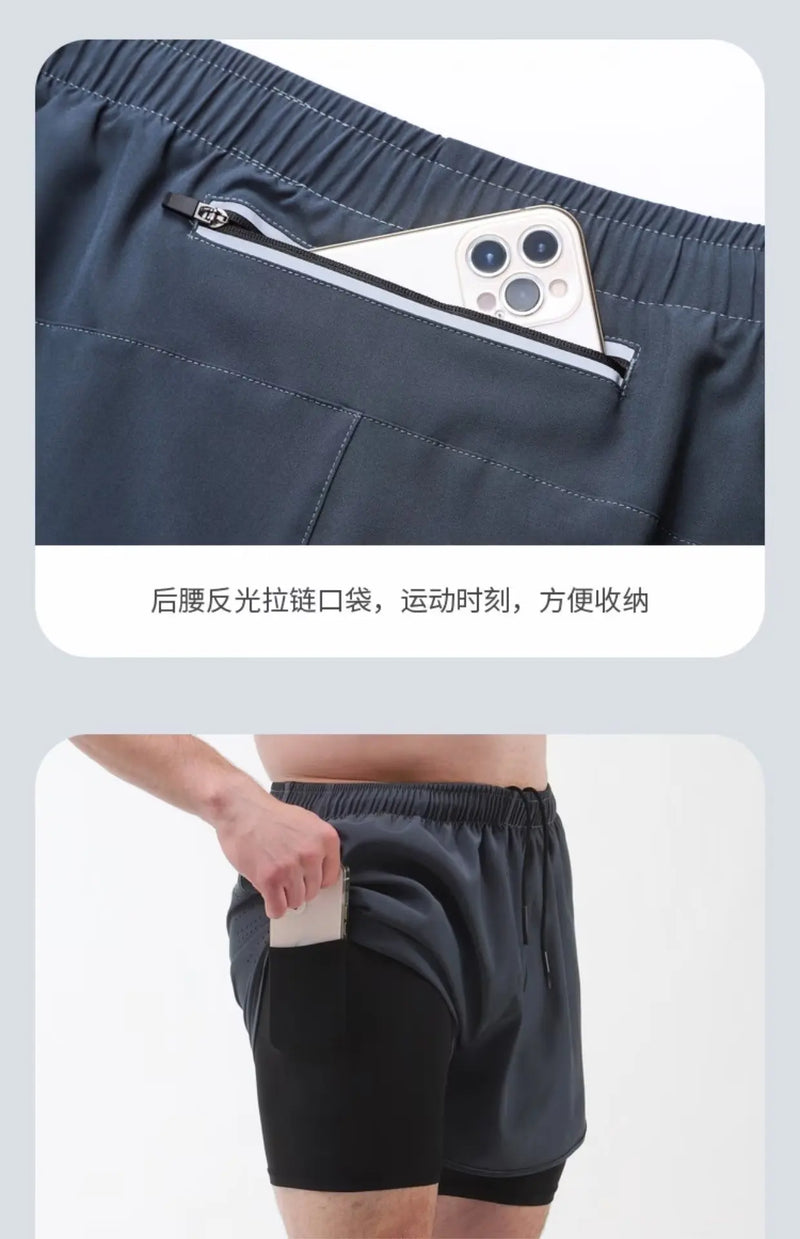 Summer Men's Sports Shorts For Men Gym Basketball Breathable Sweatpants Male Fitness Free Shipping Joggers 2 In 1 Quick Dry