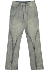 streetwear mens zipper jeans solid color patchwork straight jeans summer casual hip hop denim pants high street loose trousers unique jeans style 3503