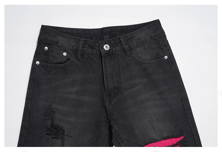 knee ripped patchwork jeans for men hip hop skinny biker taped jean trouser slim fit black denim pants fashion streetwear jogger unique joggers style 3026