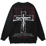 vintage sweaters y2k grunge streetwear hip hop ripped hole knitted cross punk gothic jumpers fashion harajuku casual pullover trendy hip hop style outerwear, urban wear with bold artwork, Y2K vintage urban hoodie