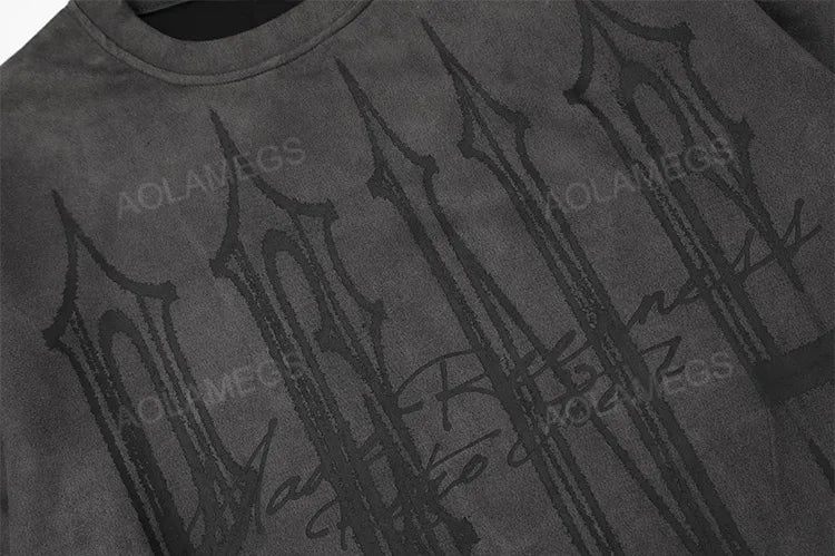 Sadcore Vintage print – Men Street T Shirts Artistic Logo Design Suede Short Sleeves