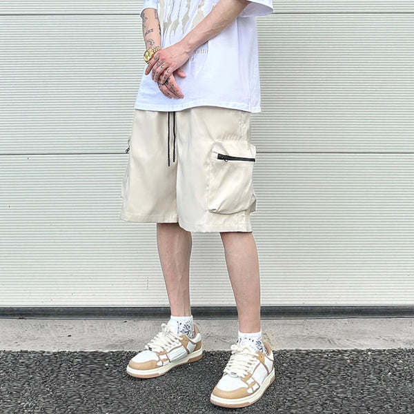 High Street Cargo Jogging Shorts Functional Khaki Cargo Shorts Men's Waterproof Zipper Pockets Casual Baggy Sweat Shorts