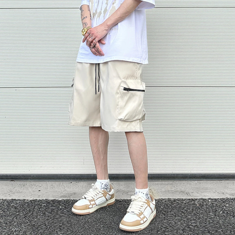 High Street Cargo Jogging Shorts Functional Khaki Cargo Shorts Men's Waterproof Zipper Pockets Casual Baggy Sweat Shorts