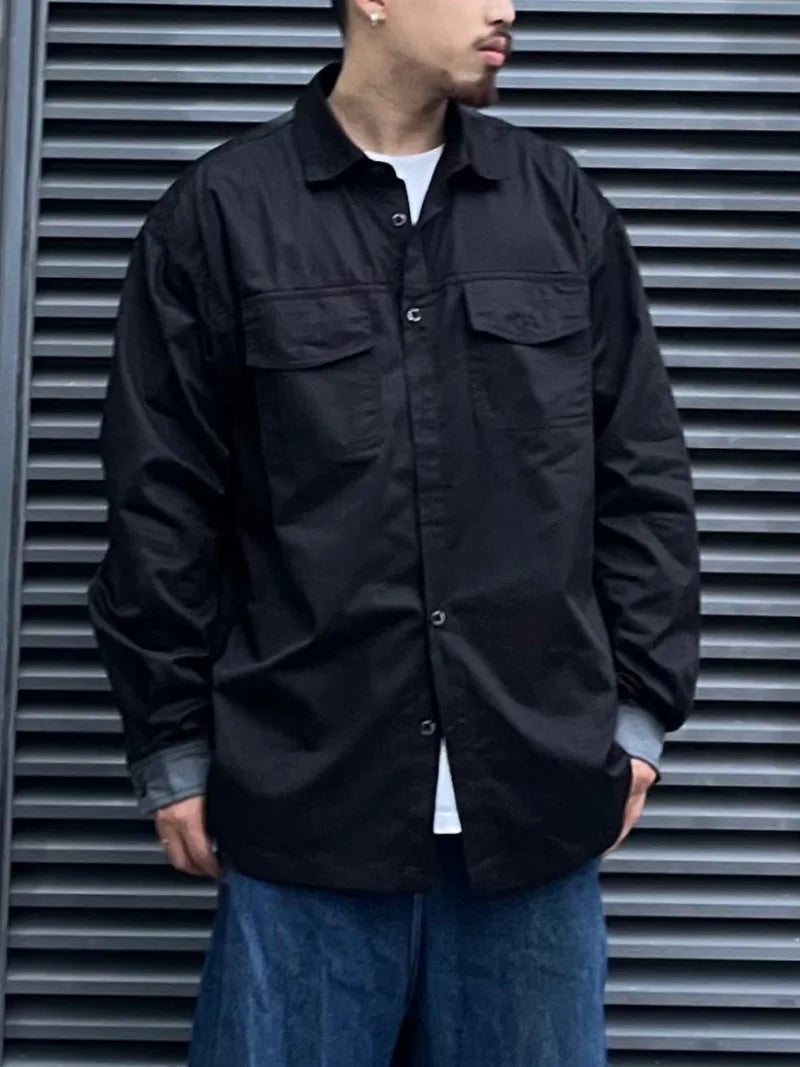 Hip Hop Streetwear Shirts Harajuku Retro Printed New Casual Long Sleeve Single Breasted Shirts for Men Loose Tops Cargo Shirt