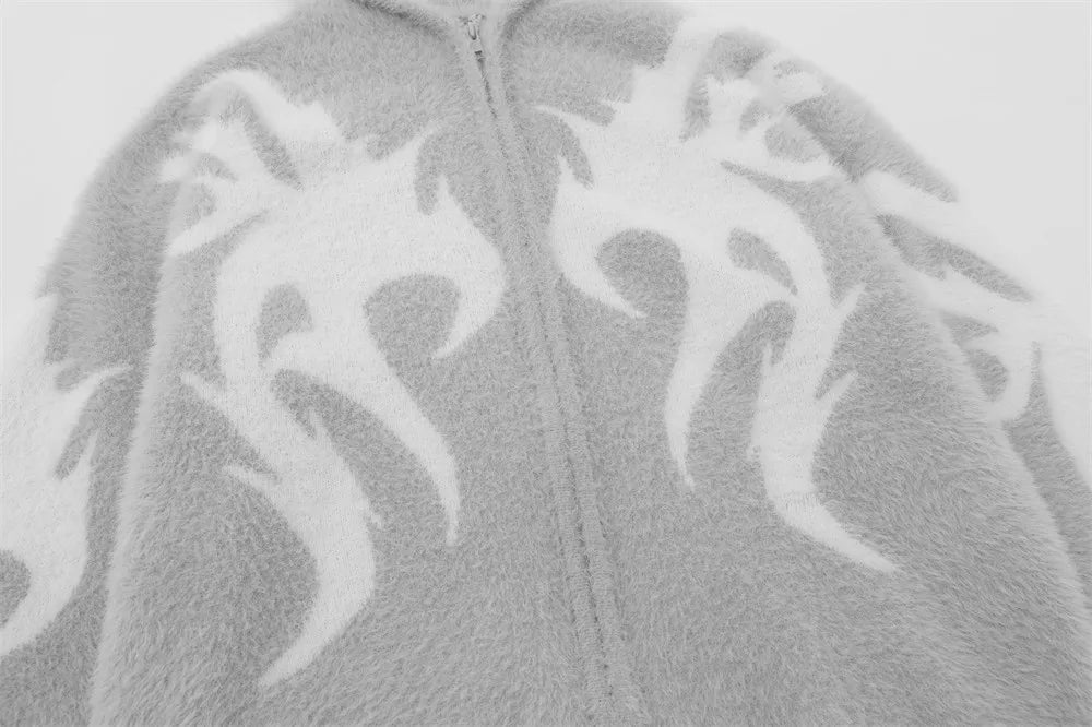 mens hooded cardigan sweater fashion harajuku pattern streetwear hip hop zipper warm knitted sweaters hood coats unisex jumpers - unisex casual winter pullover, gothic aesthetic hoodie for winter, Y2K grunge street style