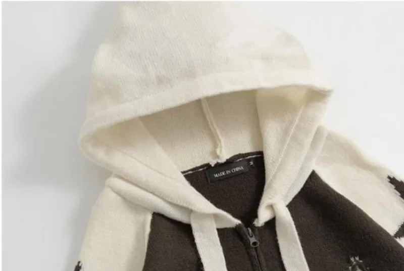 varsity flame knitwear, statement sweater, cozy knitwear for men, oversized grunge aesthetic winter top