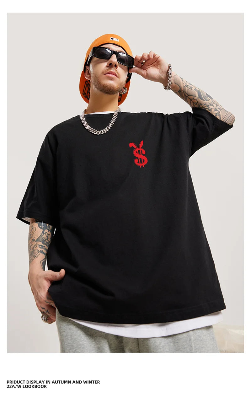 Harajuku Crying character – Money Rabbit Funny Graphic Printed T Shirt For Men Oversized