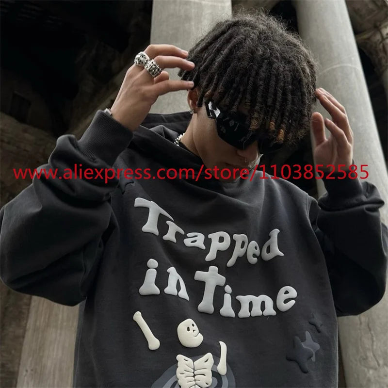 2024 Autumn Winter New Vintage Velvet Hoodie Long Sleeve American Heav