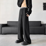 blue gray black elastic waist suit pants men fashion society pants korean loose straight casual pants mens office trousers unique default style 1142