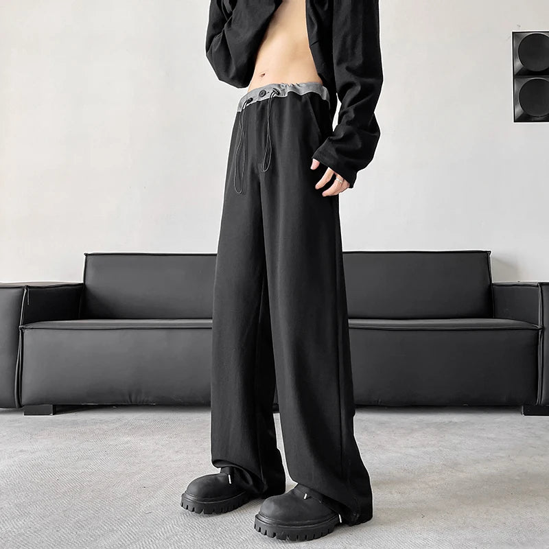 blue gray black elastic waist suit pants men fashion society pants korean loose straight casual pants mens office trousers unique default style 1142
