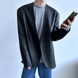 Mens Pu Leather Suit Jacket British Cardigan Casual Jacket Autumn Streetwear Campus Versatile Long-Sleeve Top Men'S Clothing