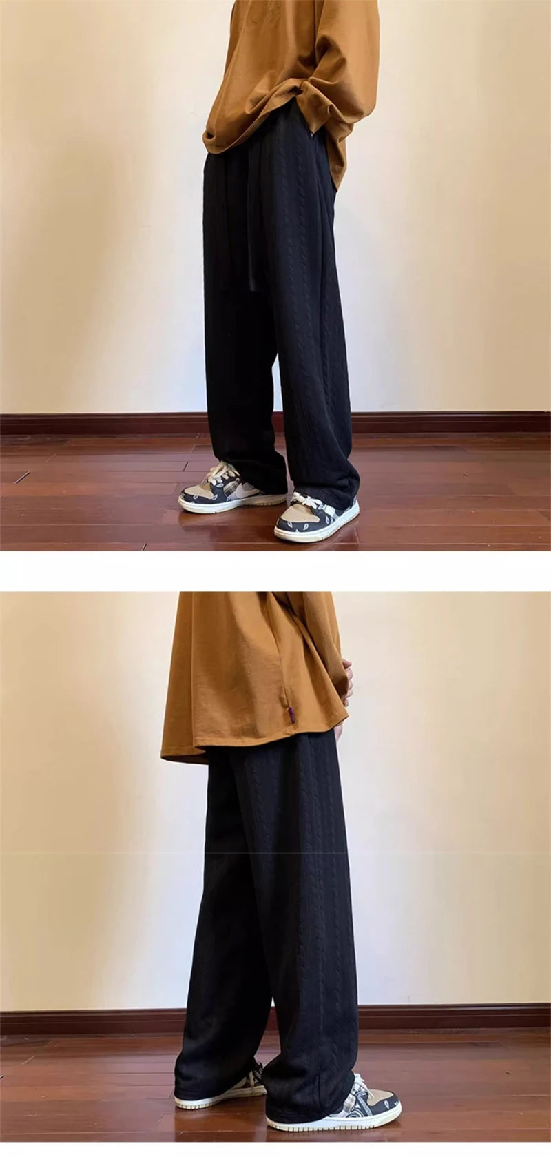 autumn waffle foam striped design pants for men new high street wide leg straight trousers casual y2k vintage pantalones hombre unique default style 103