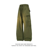 multi pocket mens wide leg straight cargo pants korean fashion track pants male casual loose mopping trousers four seasons utility cargo pants