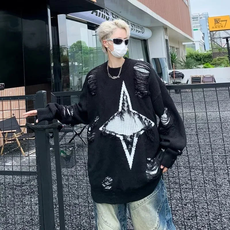 oversized flame jumper, 2025 fashion trend, fire knit jumper in oversized streetwear fashion
