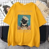 Anime Oversized shirt – Hardworking Cake Chef Cat Tshirt Man Printed Trendy Streetwe