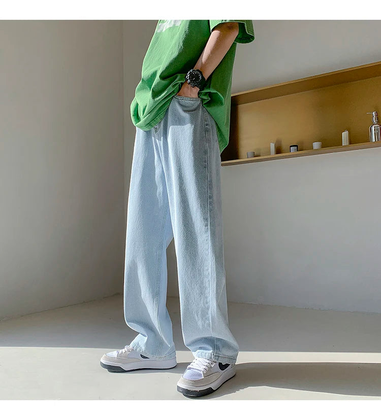 4 colors baggy jeans men fashion casual wide leg jeans men streetwear loose hip hop straight denim pants mens trousers m 2xl unique jeans style 4033