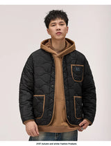 grunge winter jacket, layered citywear - aesthetic hip hop inspired casual wear