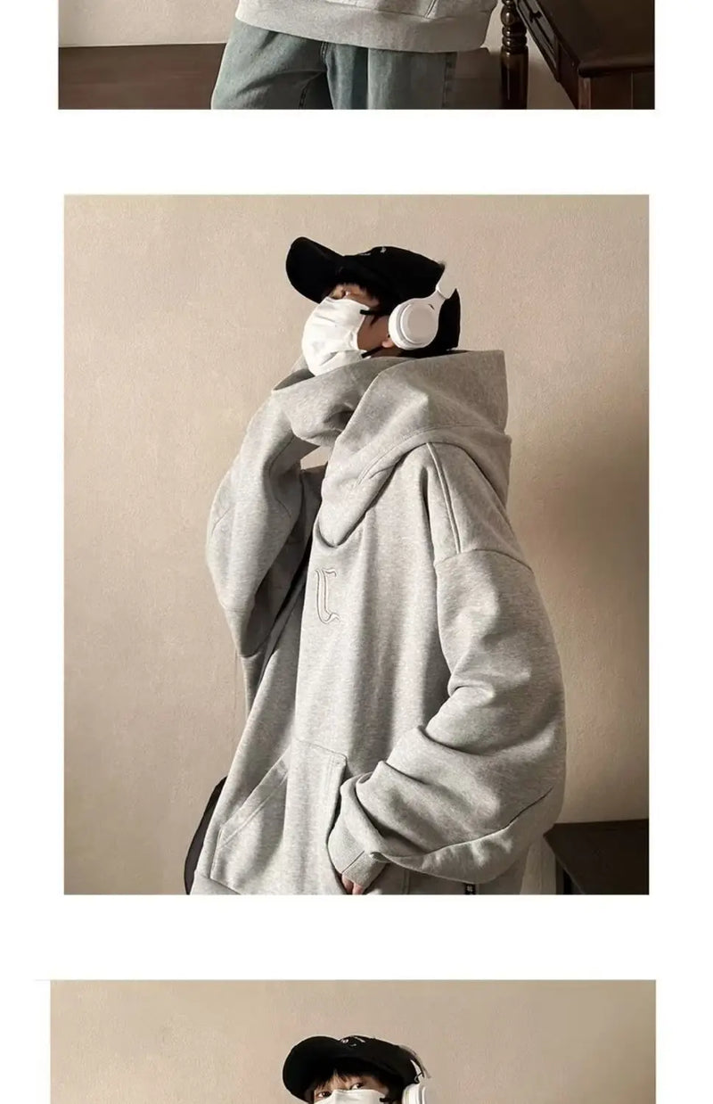 Trendy American High Collar Hooded Storm Sweatshirt For Men Women High