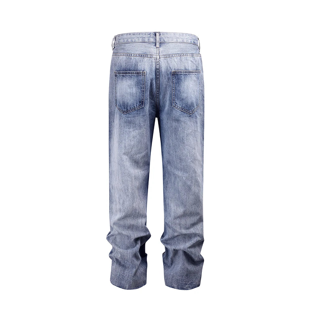 front long striped washed blue jeans for men and women high street solid baggy casual carg pants oversized loose denim trousers vintage washed jeans