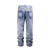 front long striped washed blue jeans for men and women high street solid baggy casual carg pants oversized loose denim trousers vintage washed jeans
