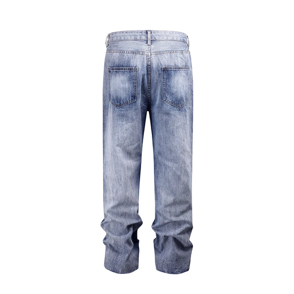 front long striped washed blue jeans for men and women high street solid baggy casual carg pants oversized loose denim trousers vintage washed jeans