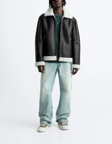 Warm Winter High-quality Lapel Suede Cashmere Piping Double-sided Motorcycle Punk Leather Jacket For Men