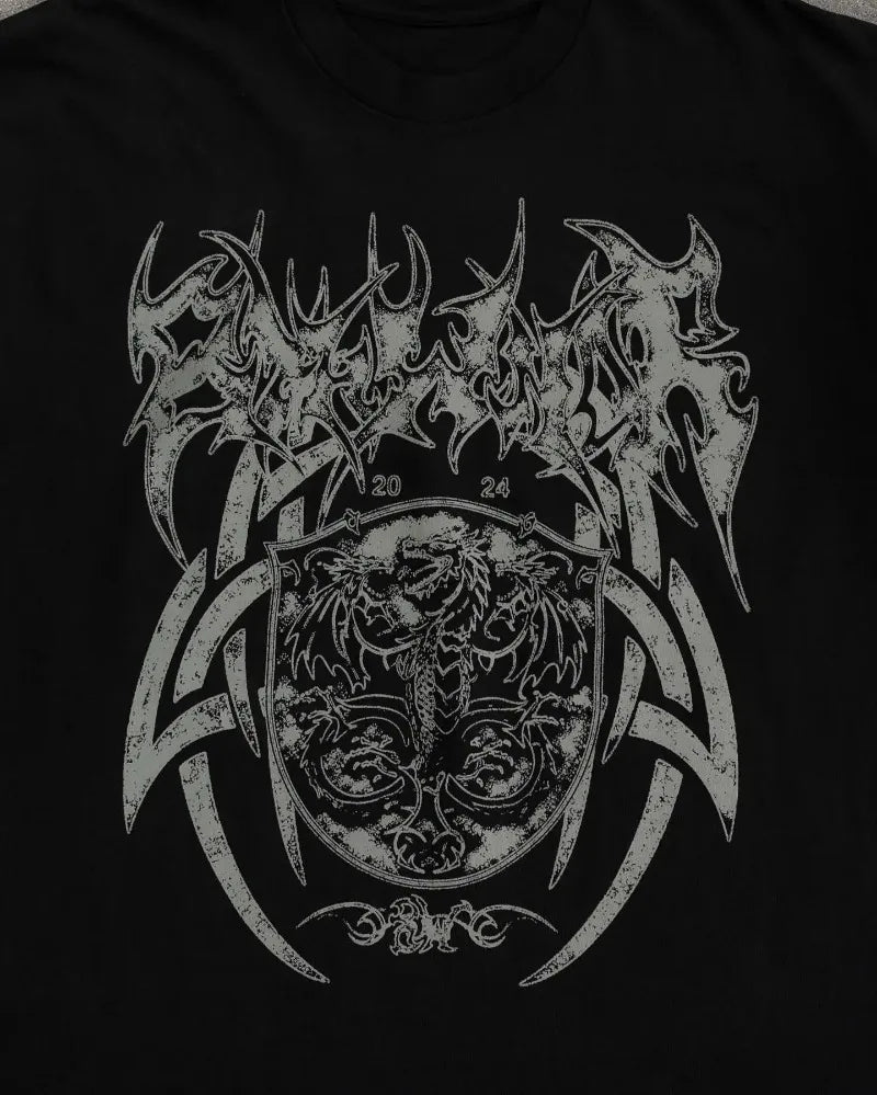 Cyberpunk Anime panel – American Trendy Gothic Dragon Letter Printed Oversized T Shi