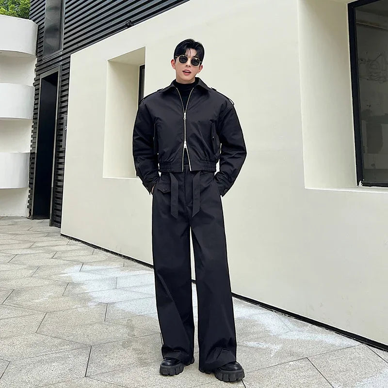 men 2 pieces sets quilted short cargo jacket pant autumn winter korean streetwear casual thicken bomber coat trousers suits unique cargo style 2776