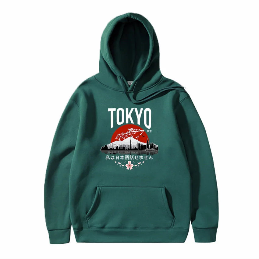 Japanese Tokyo Sakura Print Mens Hoodie Fashion Winter Autumn Mens Wom