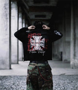 sssaint Louis Vintage Dirty Worn Distressed Cross Print High-Street Graffiti Long Sleeve T Shirt Pullover Summer