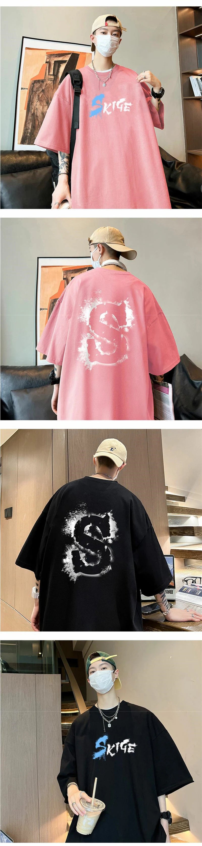Cyberpunk Graphic tee – Dragon Design Letter S Print Tops Men Fashion Crewneck Short