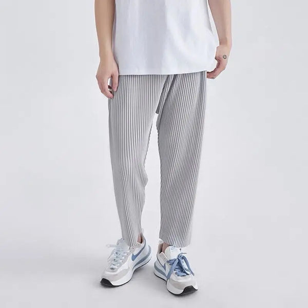 summer pleated pants men fashion gray black casual pants men japanese streetwear loose straight pants mens ice silk trousers minimalist street pants
