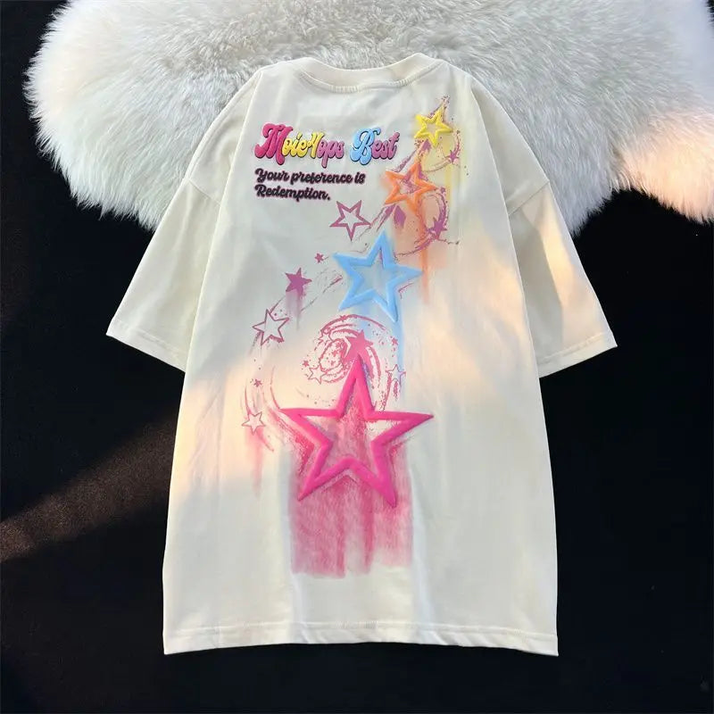 Gothic Streetwear – Harajuku Japanese Cartoon Flying Stars Cute Graphic T Shirts – Modern Streetwear for Everyone