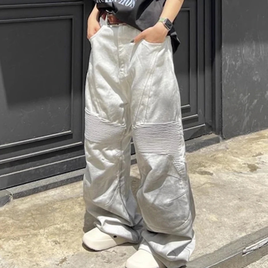 hi street dirty tie dye baggy jeans men pleated loose white straight jeans trousers luxury designer oversized denim pants unique jeans style 518