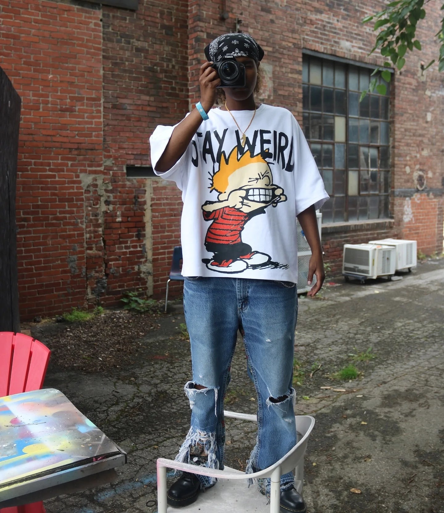 urban street graphic tee with sadcore anime panel distortion