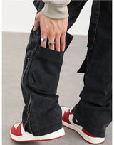 mens hip hip pants retro cargo pant streetwear side pockets bottom zipper harajuku joggers casual loose straight cotton trousers unique joggers style 3829