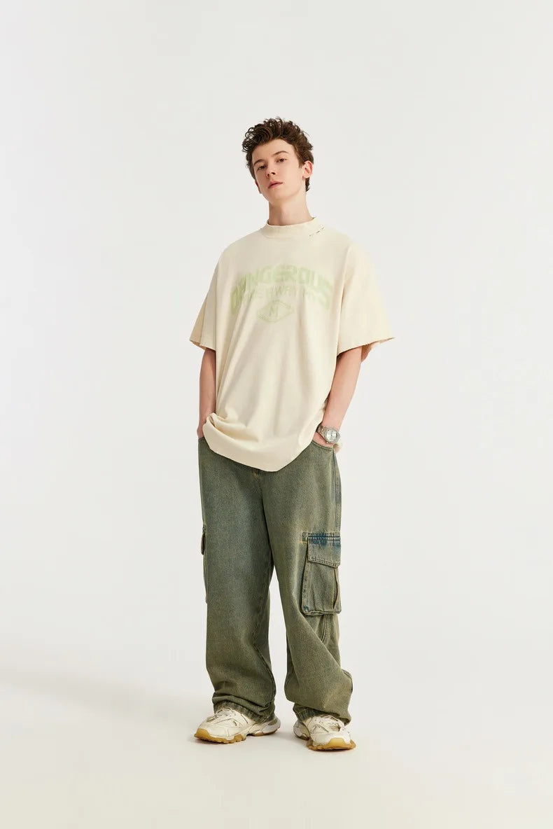 Harajuku Aesthetic piece – Japanese Loose Turtleneck Mens Printed Short Sleeved T Shirt