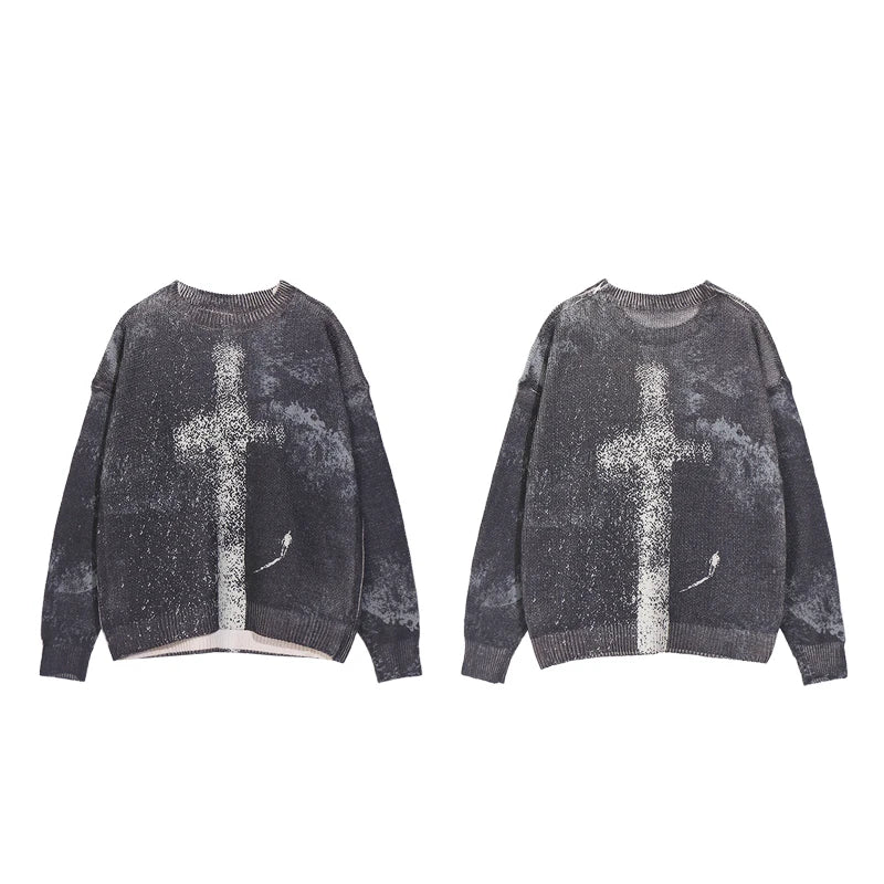 leather varsity streetwear knit with bold stitching, fall/winter pullover for urban outfits, men’s streetwear clothing piece 