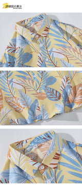 Summer Refreshing Style Leaf Pattern Short Sleeve Shirt Fashion Hawaiian Shirt Beach Tops Blouse Men Shirts