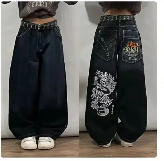 high street casual trousers punk style wide leg pants gothic classic vintage straight pantsy2k baggy letter print women jeans unique jeans style 2301