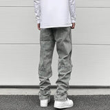 side long zipper open denim jeans mens elastic waist straight biker trousers jeans fashion streetwear hip hop jean pants joggers unique joggers style 2545