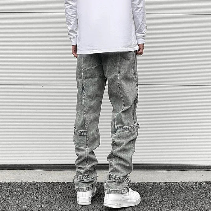 side long zipper open denim jeans mens elastic waist straight biker trousers jeans fashion streetwear hip hop jean pants joggers unique joggers style 2545