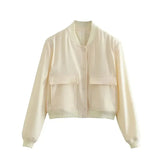 Women Bomber Jacket White Autumn And Winter Button Baseball Bomber Sho