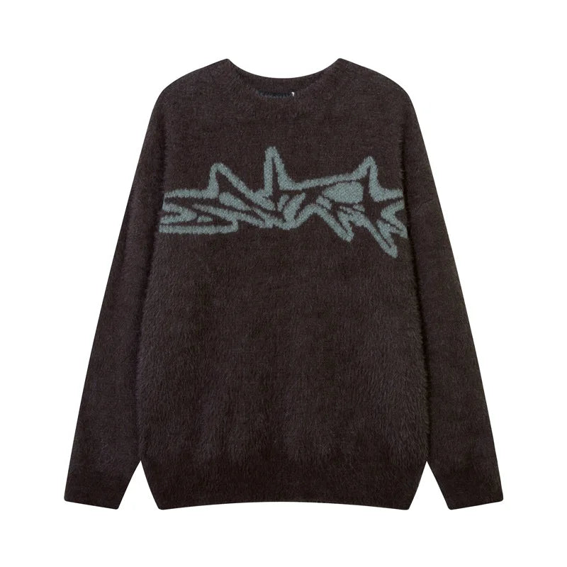 varsity flame pullover for men with bold graphic knit design, perfect for 2025 fashion, street fashion menswear trend for sea