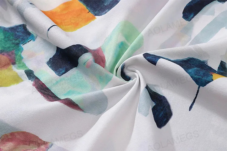 High Street Abstract Colorblock Painting Hawaiian Shirts for Men Autumn Trendy Shirt Oversized