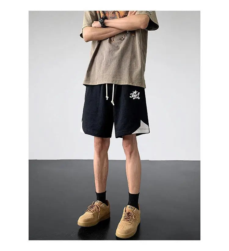 Korean fake two-piece sports basketball shorts men summer American fashion